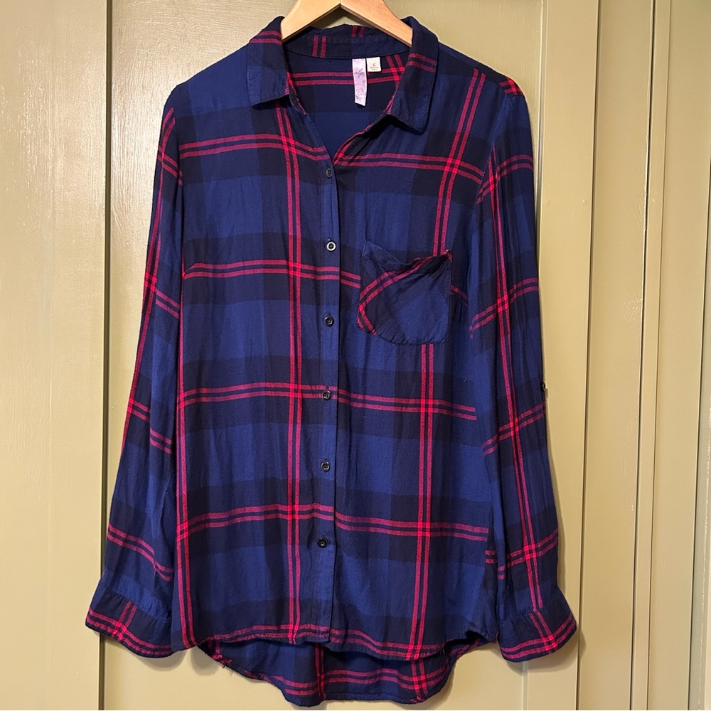 Red and Blue Plaid Button Down sz L